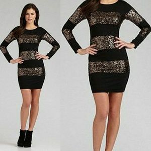 Giani Bini Elsa Gold Sequin Stripe Black Dress